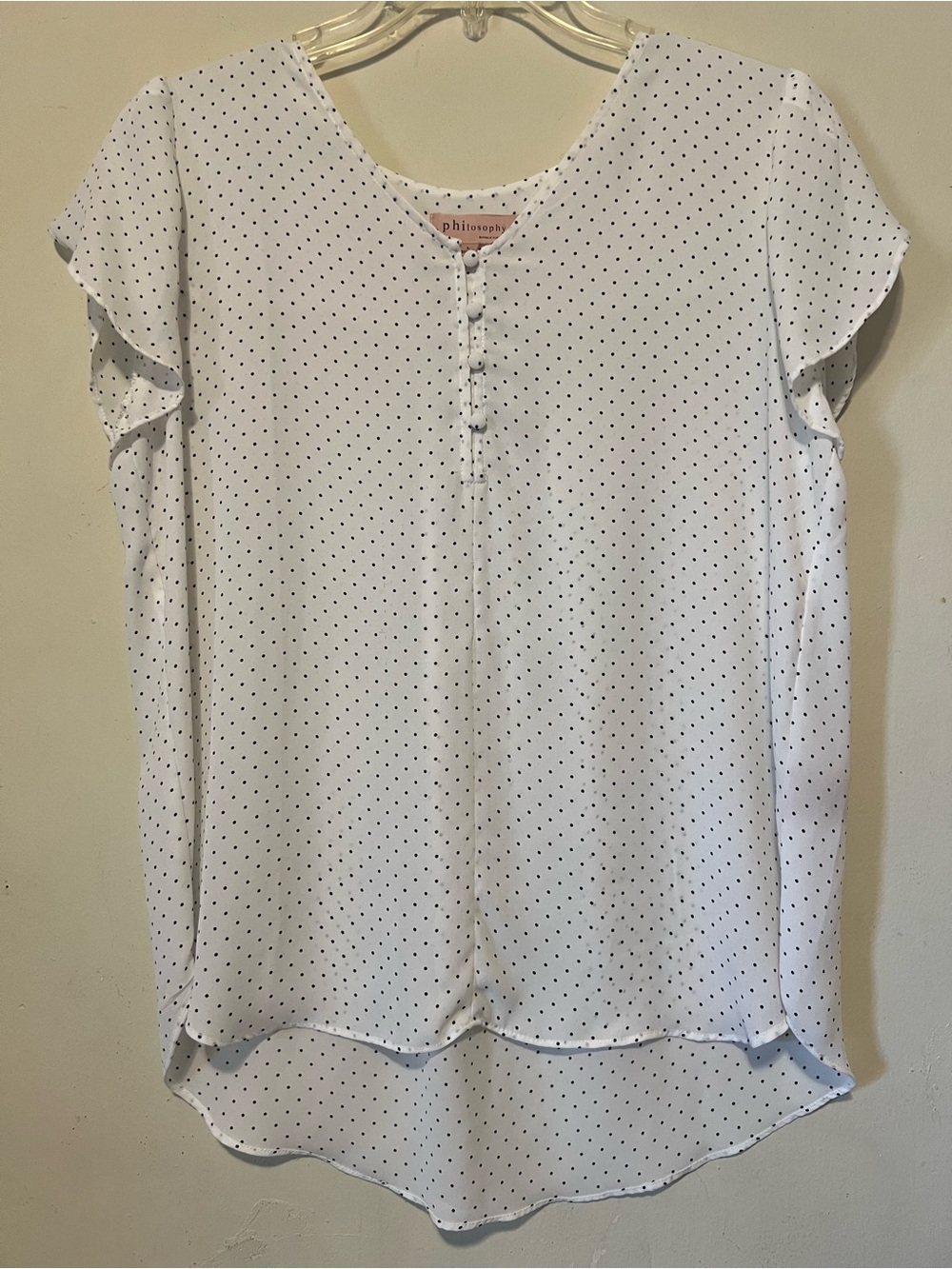 Philosophy Women’s White Sheer Blouse with Black Micro Dot Print